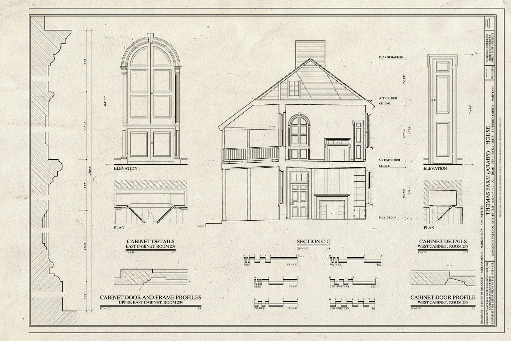Blueprint Section, Cabinet Details - Thomas Farm, House, 4632 Araby Church Road, Frederick, Frederick County, MD