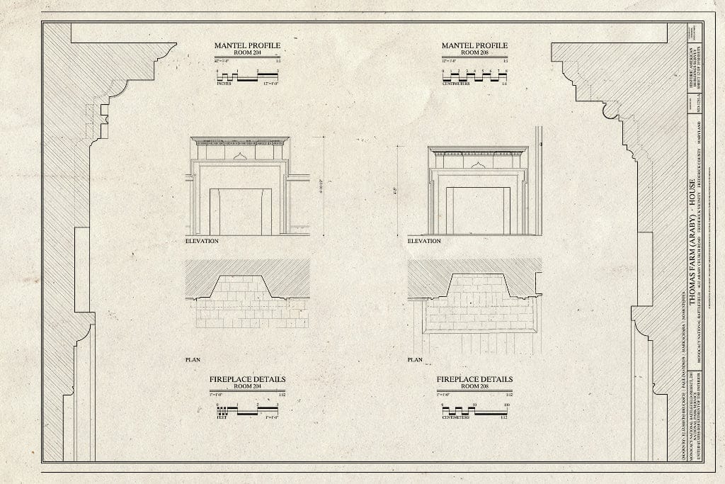 Blueprint Fireplace Details and Mantel Profiles - Thomas Farm, House, 4632 Araby Church Road, Frederick, Frederick County, MD