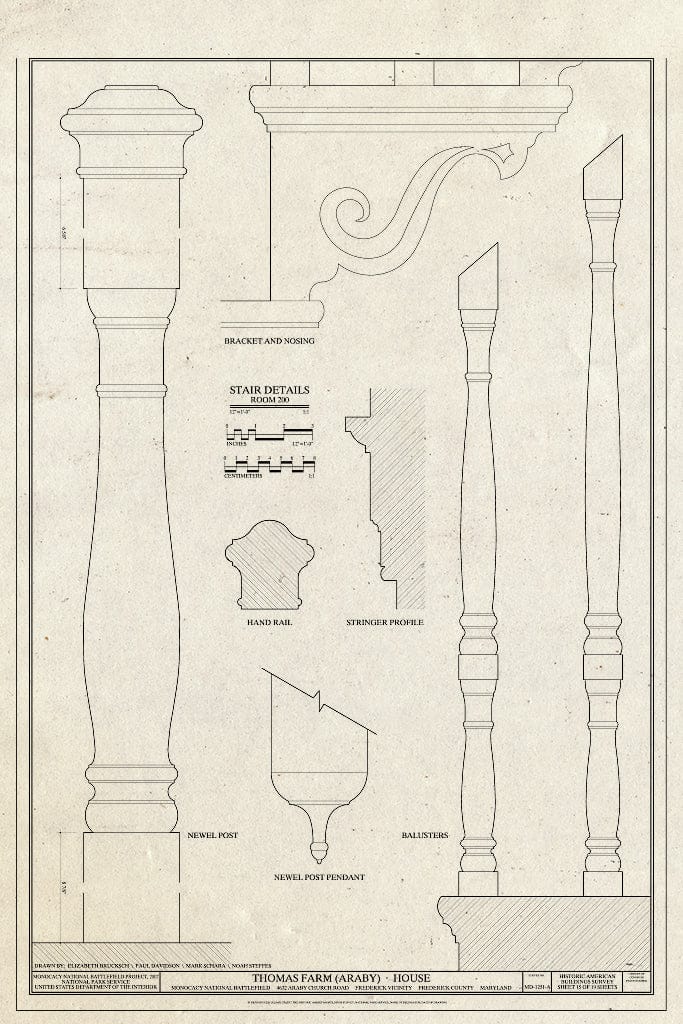 Blueprint Stair Details - Thomas Farm, House, 4632 Araby Church Road, Frederick, Frederick County, MD