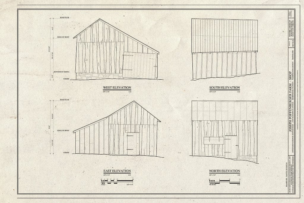 Blueprint Elevations - Joseph Poffenberger Farm, Shop, 17834 Mansfield Avenue, Sharpsburg, Washington County, MD
