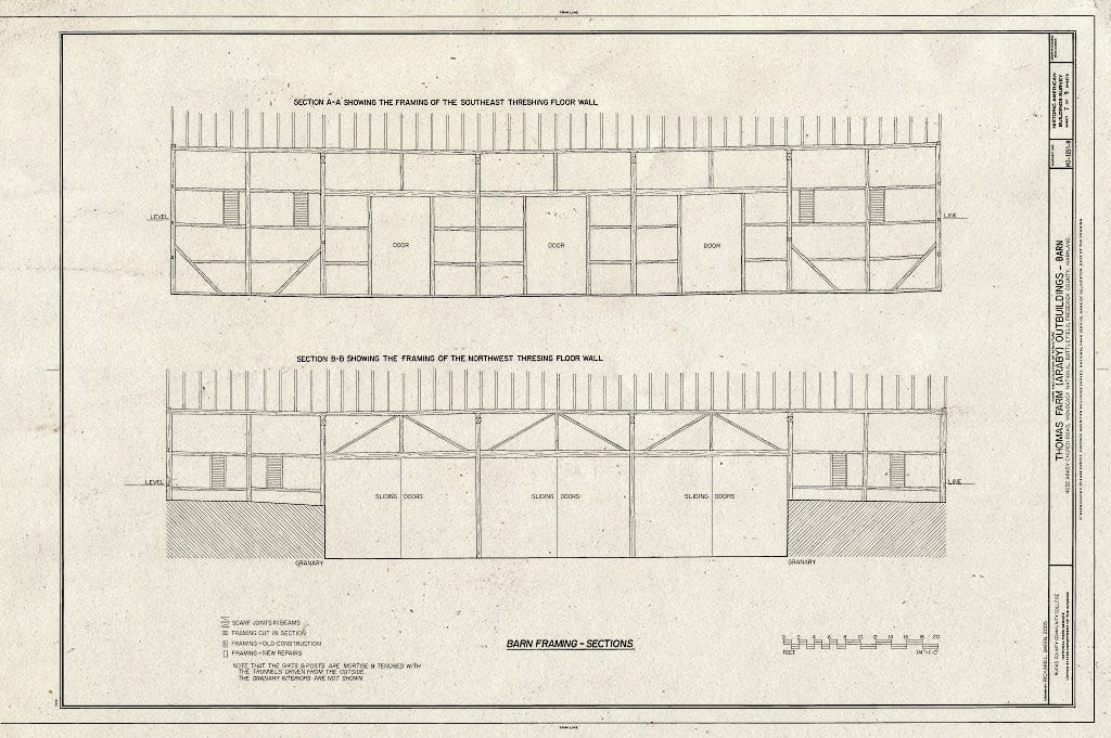 Blueprint Barn Framing - Sections - Thomas Farm, Barn, 4632 Araby Church Road, Frederick, Frederick County, MD