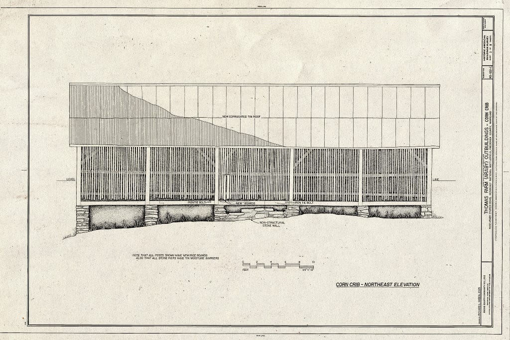 Blueprint Northeast Elevation - Thomas Farm, Corn Crib, 4632 Araby Church Road, Frederick, Frederick County, MD