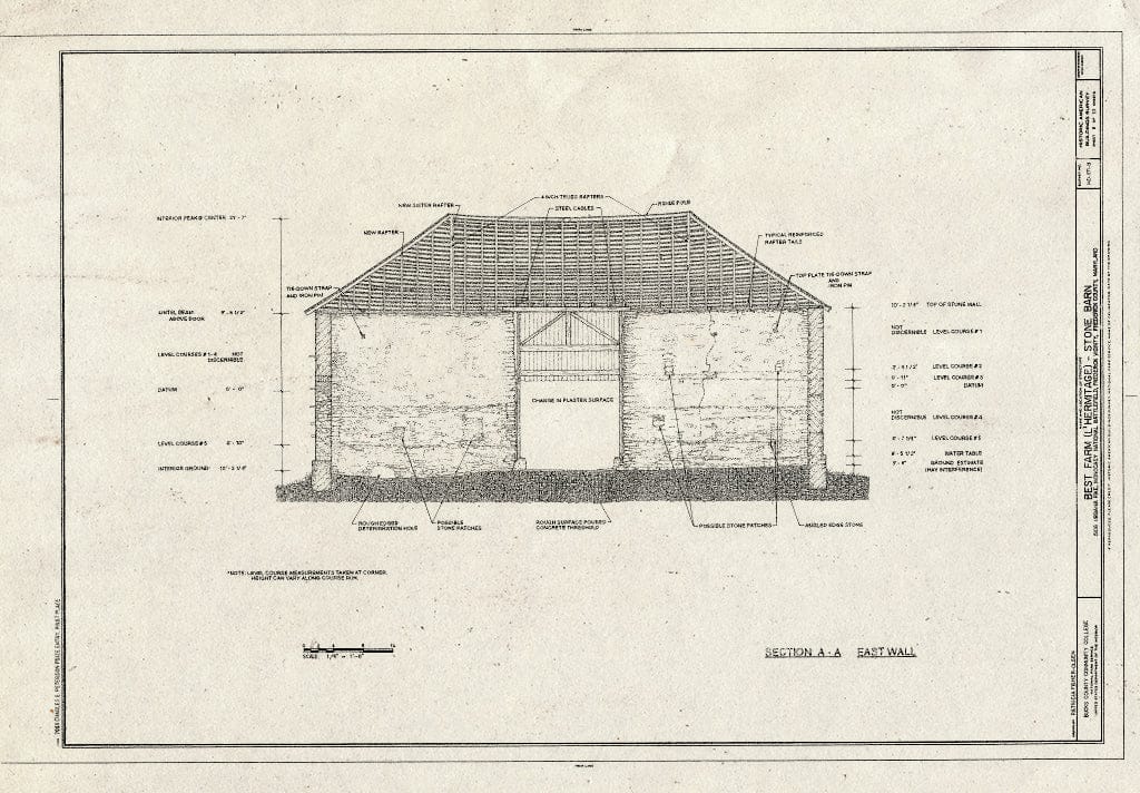 Blueprint Section A-A, East Wall - Best Farm, Barn, 4871 Urbana Pike, Frederick, Frederick County, MD