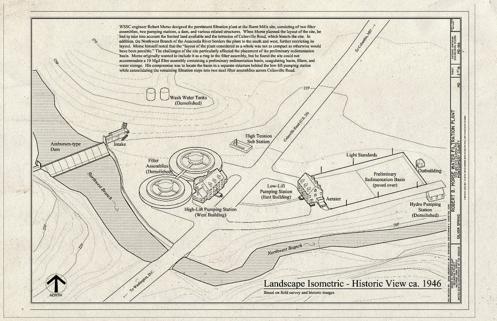Blueprint Landscape Isometric-Historic View ca. 1946 - Robert B. Morse Water Filtration Plant, 10700 and 10701 Columbia Pike, Silver Spring, Montgomery County, MD