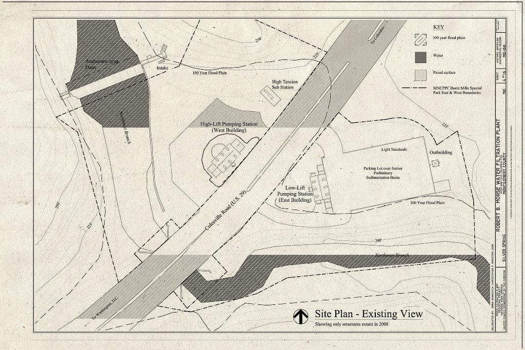 Blueprint Site Plan-Existing View - Robert B. Morse Water Filtration Plant, 10700 and 10701 Columbia Pike, Silver Spring, Montgomery County, MD
