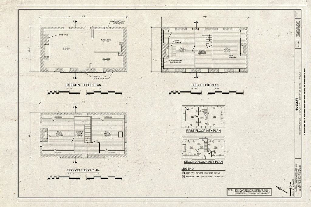 Blueprint Basement, First Floor, and Second Floor Plans - Handsell, 4837 Indiantown Road, Vienna, Dorchester County, MD