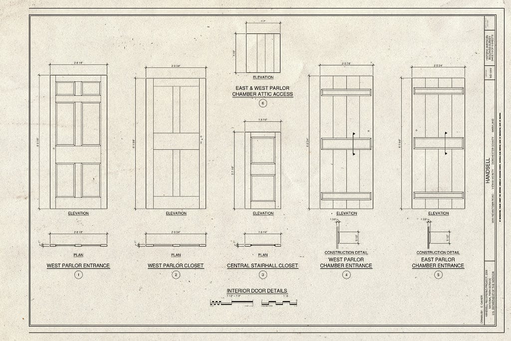 Blueprint Interior Door Details - Handsell, 4837 Indiantown Road, Vienna, Dorchester County, MD