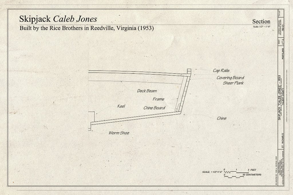 Blueprint Section - Skipjack Caleb Jones, Chesapeake Bay Maritime Museum, Saint Michaels, Talbot County, MD