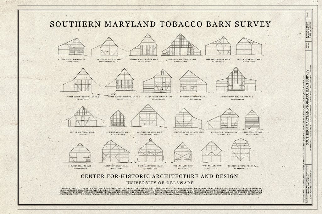 Blueprint Cover Sheet - Tobacco Barns of Southern Maryland, Saint Charles, Charles County, MD