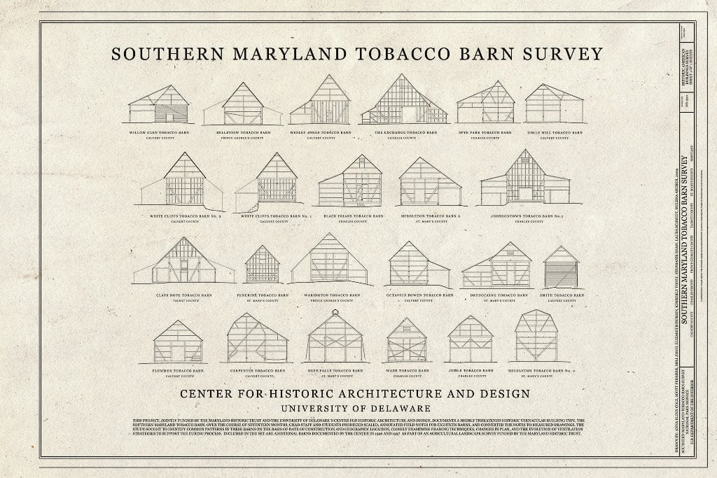 Blueprint Cover Sheet - Tobacco Barns of Southern Maryland, Saint Charles, Charles County, MD