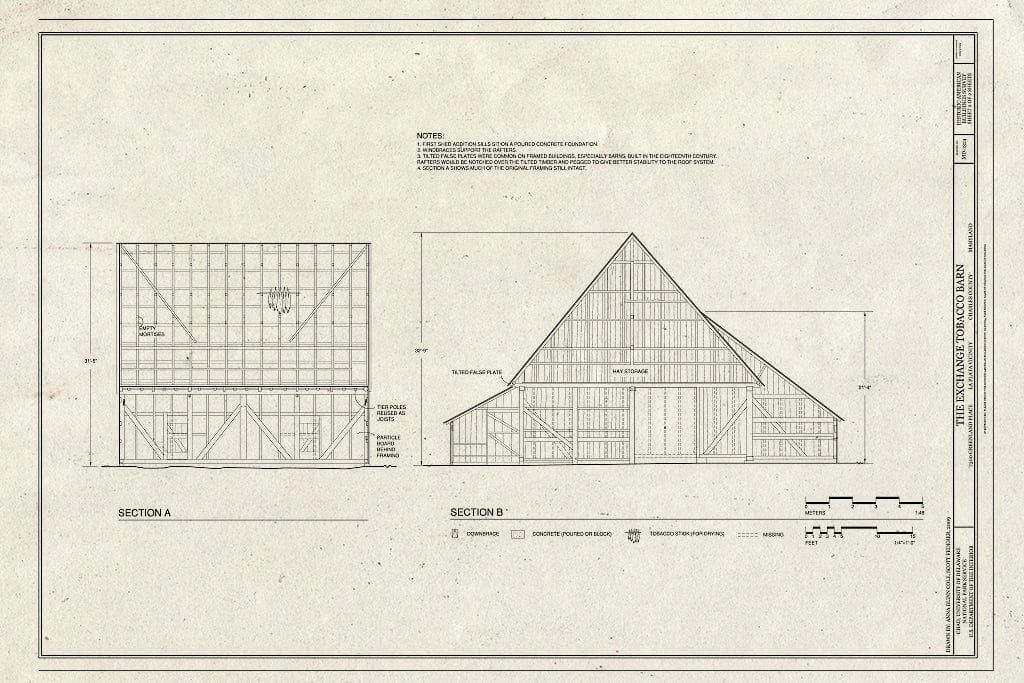 Blueprint Sections - The Exchange Tobacco Barn, 7300 Greenland Place, La Plata, Charles County, MD