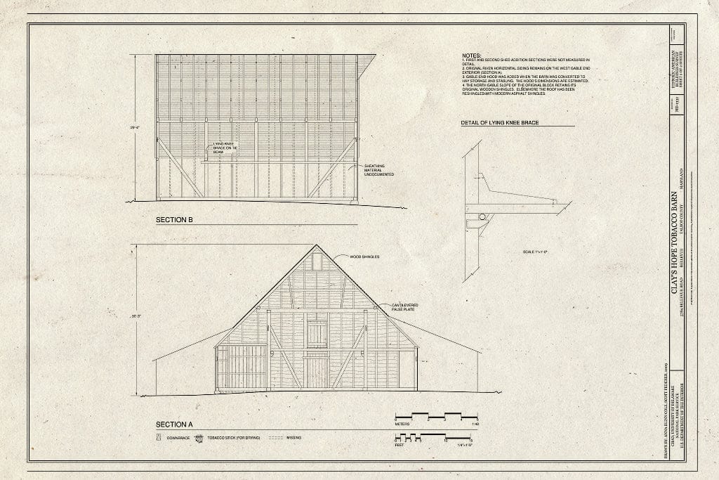 Blueprint Sections - Clay's Hope Tobacco Barn, 5784 Bellevue Road, Bellevue, Talbot County, MD