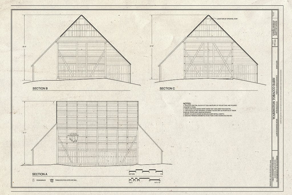 Blueprint Section - Warington Tobacco Barn, 2708 Enterprise Road, Mitchellville, Prince George's County, MD