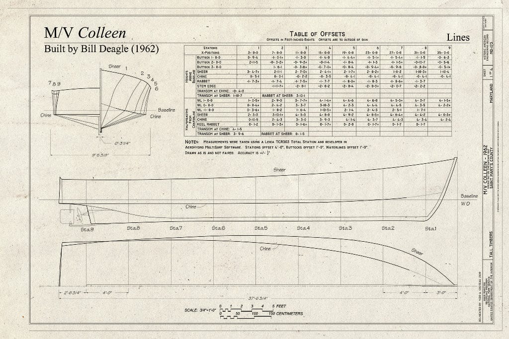 Blueprint M/V Colleen, Lines - M/V Colleen, Tall Timbers, St. Mary's County, MD