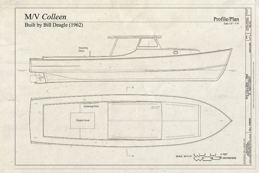 Blueprint Profile/Plan - M/V Colleen, Tall Timbers, St. Mary's County, MD