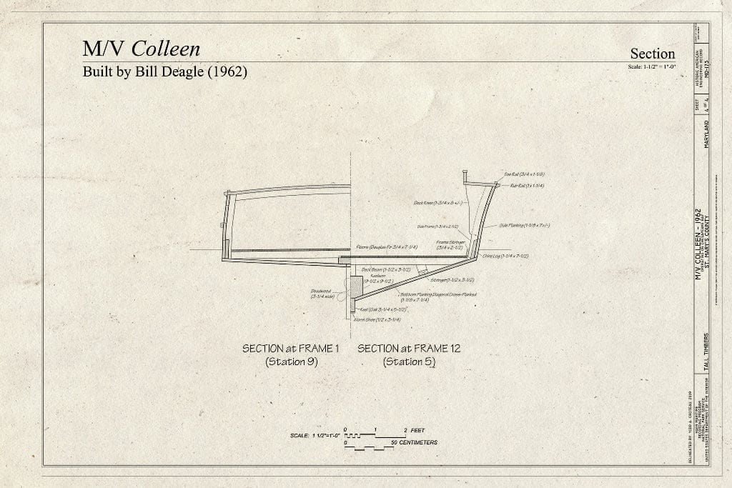 Blueprint Section - M/V Colleen, Tall Timbers, St. Mary's County, MD