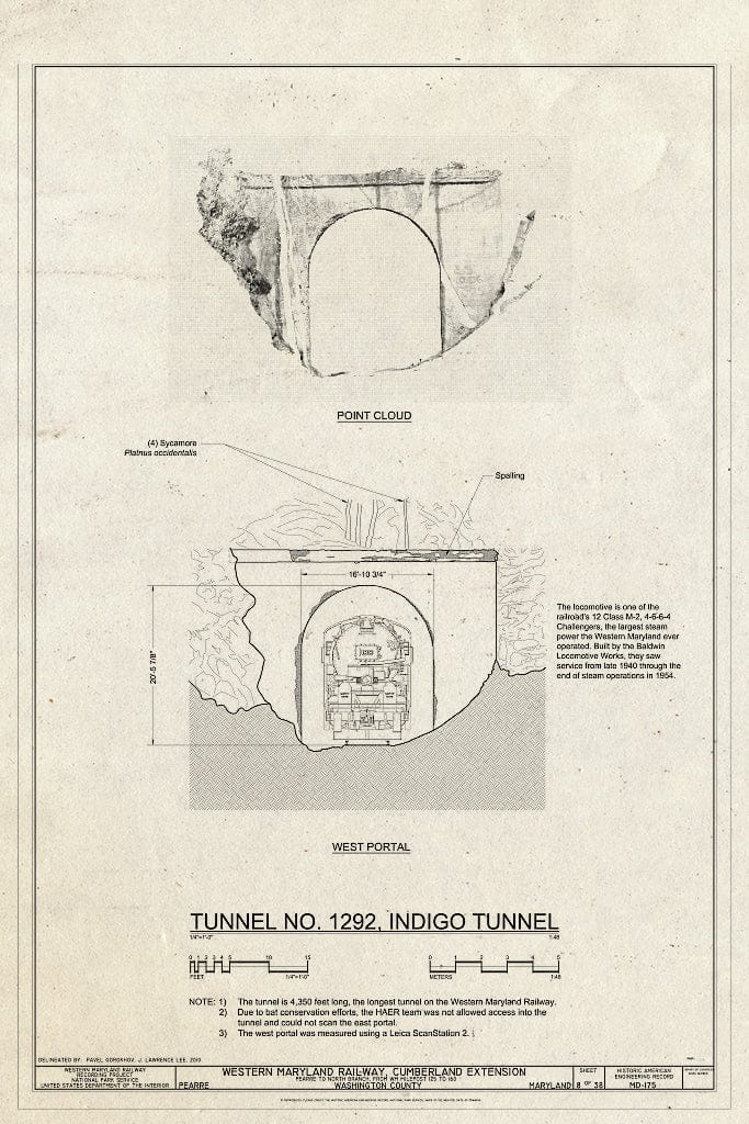 Blueprint Tunnel No. 1292, Indigo Tunnel - Western Maryland Railway, Cumberland Extension, Pearre to North Branch, from WM Milepost 125 to 160, Pearre, Washington County, MD