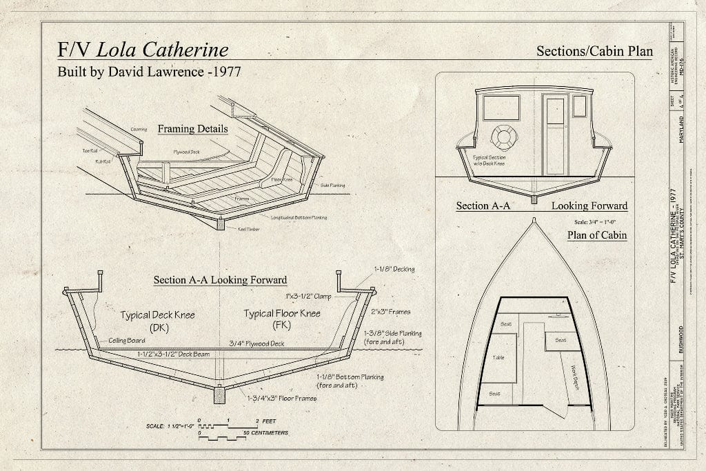 Blueprint Sections/Cabin Plan - Fishing Vessel Lola Catherine, Bushwood, St. Mary's County, MD