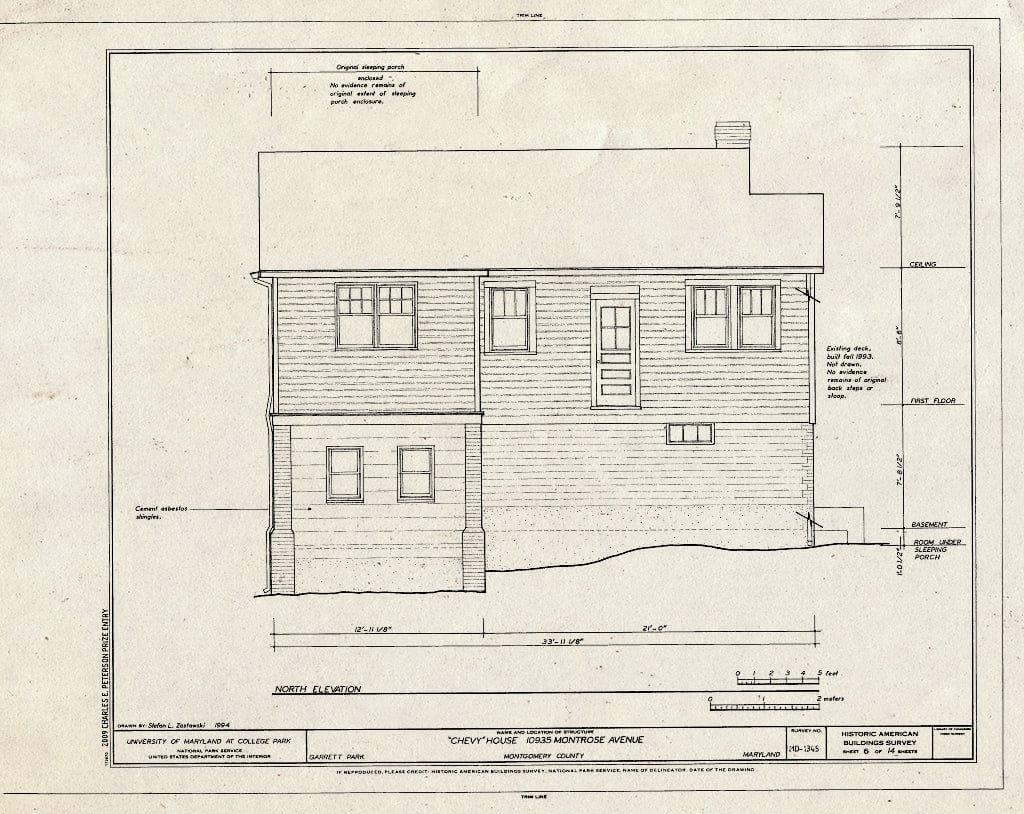 Blueprint North Elevation of 10935 Montrose Avenue - Chevy Houses, 10910 Montrose Avenue, 10935 Montrose Avenue, 10918 Clermont Avenue, Garrett Park, Montgomery County, MD