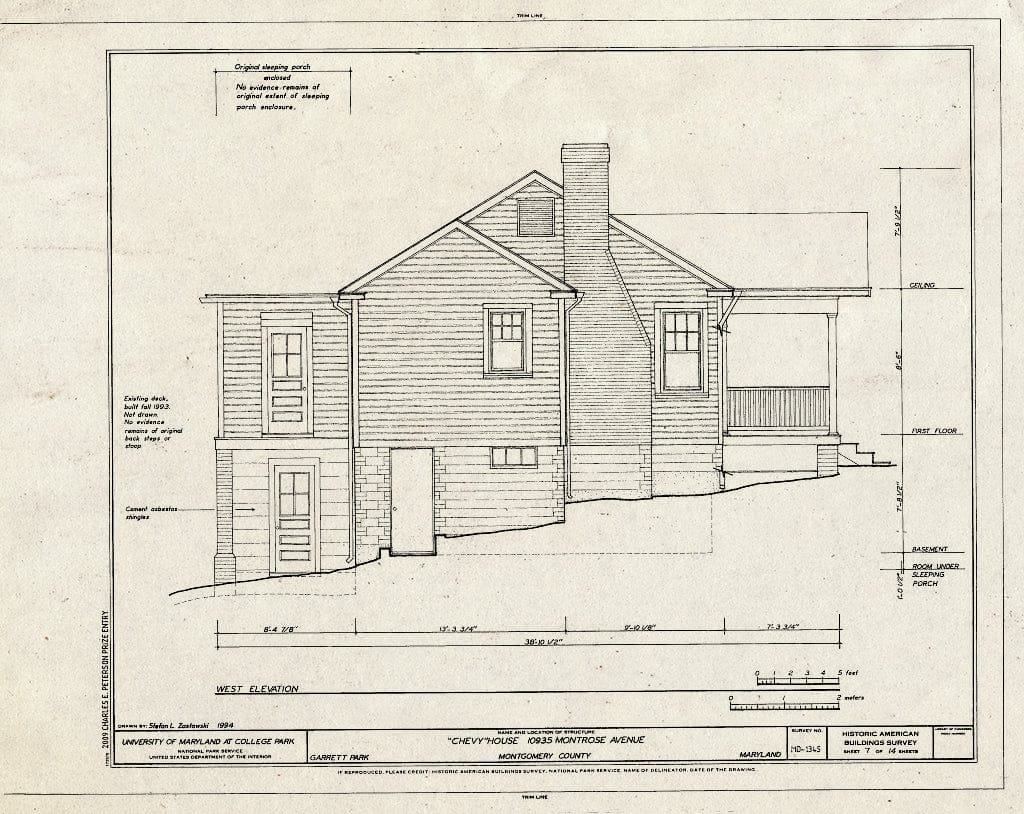 Blueprint West Elevation of 10935 Montrose Avenue - Chevy Houses, 10910 Montrose Avenue, 10935 Montrose Avenue, 10918 Clermont Avenue, Garrett Park, Montgomery County, MD