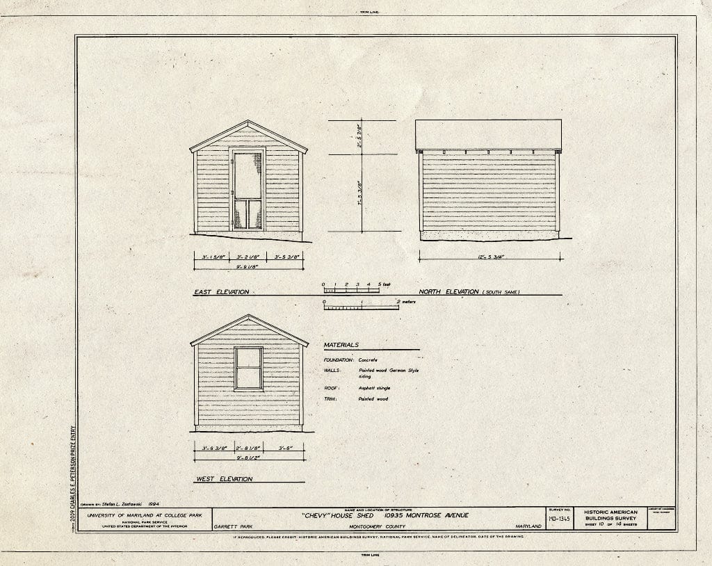 Blueprint Shed Elevations of 10935 Montrose Avenue - Chevy Houses, 10910 Montrose Avenue, 10935 Montrose Avenue, 10918 Clermont Avenue, Garrett Park, Montgomery County, MD