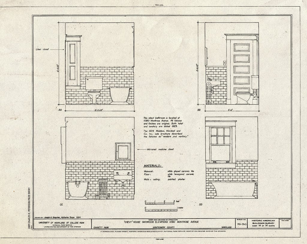 Blueprint Bathroom Elevations of 10910 Montrose Avenue - Chevy Houses, 10910 Montrose Avenue, 10935 Montrose Avenue, & 10918 Clermont Avenue, Garrett Park, Montgomery County, MD