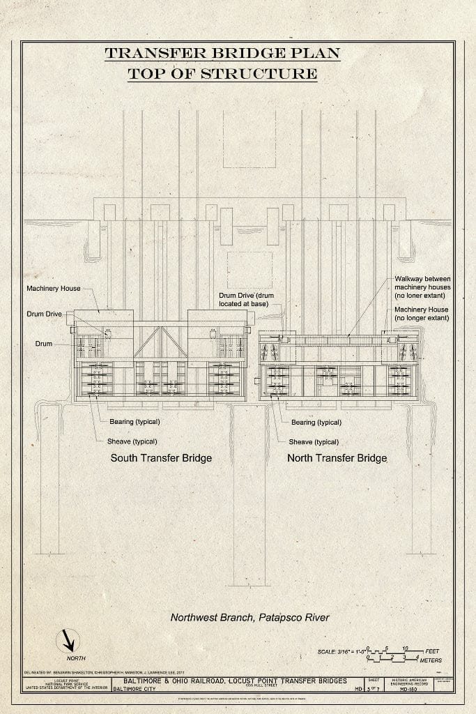 Blueprint Transfer Bridge Plan Top of Structure - Baltimore & Ohio Railroad, Locust Point Transfer Bridges, 1055 Hull Street, Baltimore, Independent City, MD