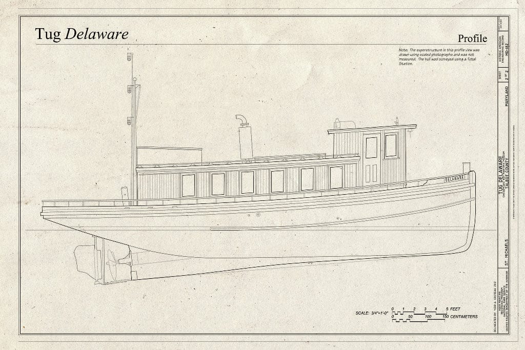 Blueprint Profile - Tug Delaware, Chesapeake Bay Maritime Museum, Saint Michaels, Talbot County, MD