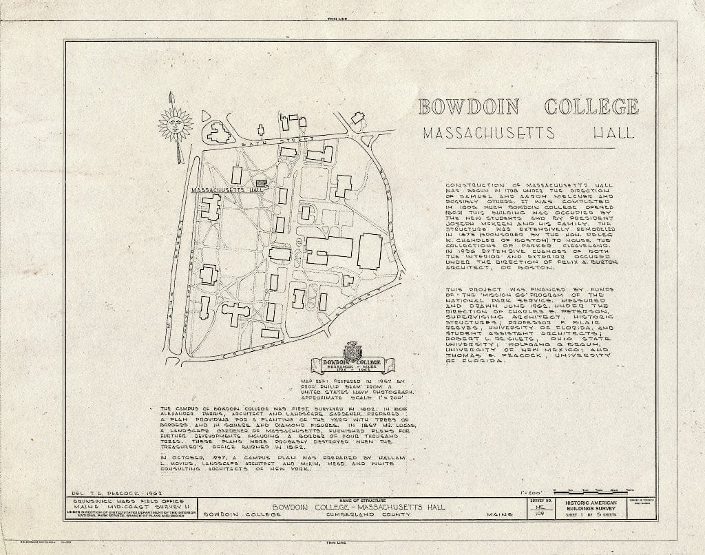 Blueprint HABS ME,3-BRU,1- (Sheet 1 of 5) - Bowdoin College, Massachusetts Hall, Bath Street, Brunswick, Cumberland County, ME