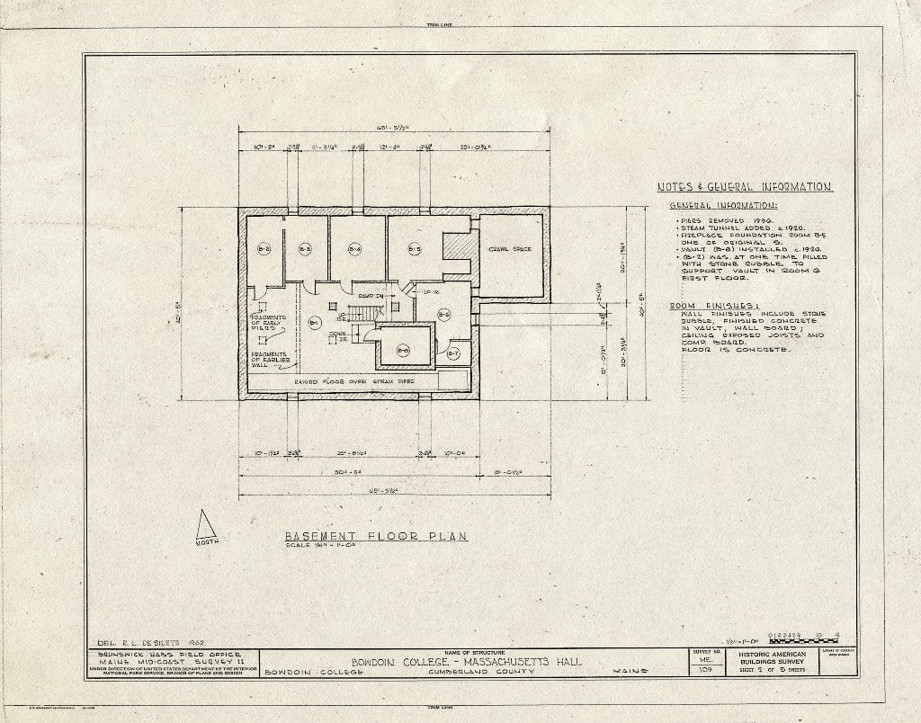 Blueprint HABS ME,3-BRU,1- (Sheet 2 of 5) - Bowdoin College, Massachusetts Hall, Bath Street, Brunswick, Cumberland County, ME