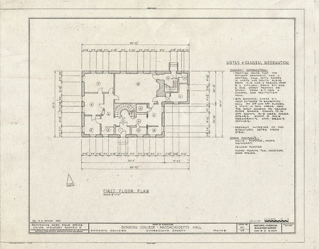 Blueprint HABS ME,3-BRU,1- (Sheet 3 of 5) - Bowdoin College, Massachusetts Hall, Bath Street, Brunswick, Cumberland County, ME