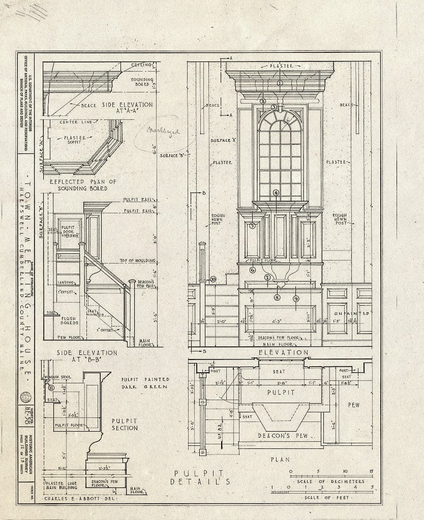 Blueprint HABS ME,3-HARP,1- (Sheet 12 of 13) - Old Town & Meeting House, State Route 123, South Harpswell, Cumberland County, ME