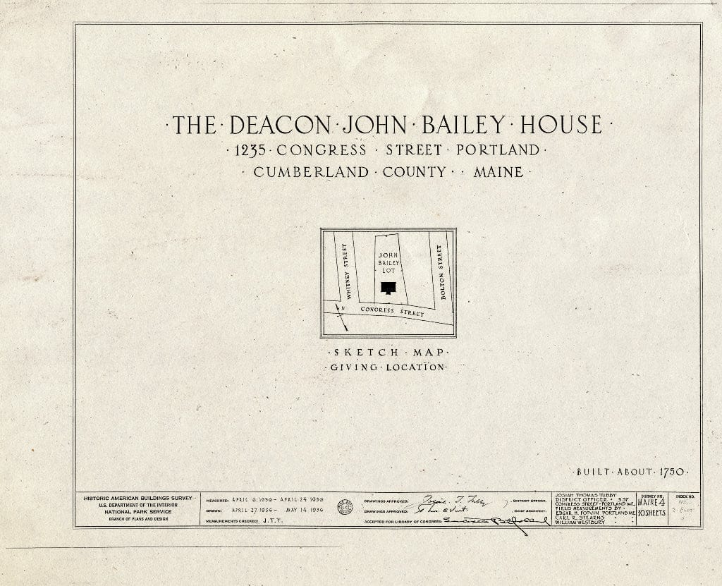 Blueprint HABS ME,3-Port,9- (Sheet 0 of 10) - Deacon John Bailey House, 1235 Congress Street, Portland, Cumberland County, ME
