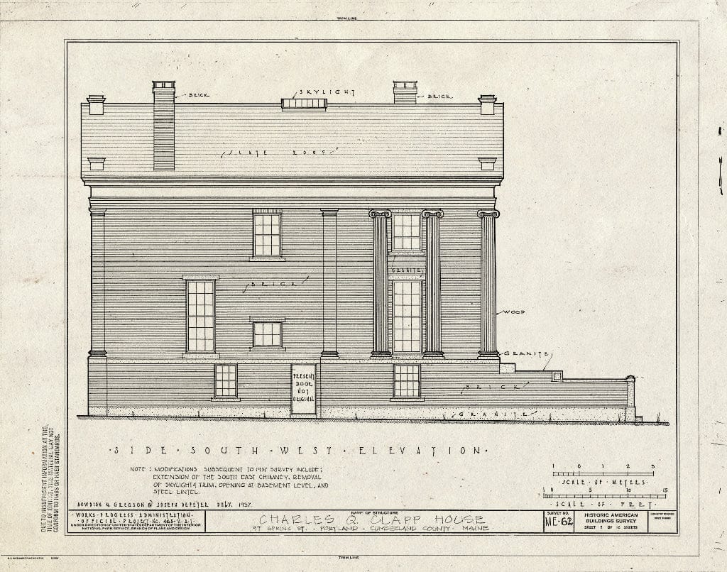 Blueprint HABS ME,3-Port,19- (Sheet 9 of 12) - Charles Q. Clapp House, 97 Spring Street, Portland, Cumberland County, ME