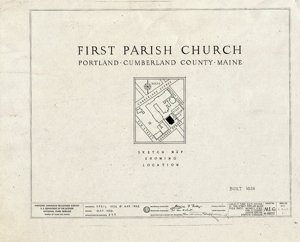 Blueprint HABS ME,3-Port,3- (Sheet 0 of 18) - First Parish Church (Unitarian), 425 Congress Street, Portland, Cumberland County, ME