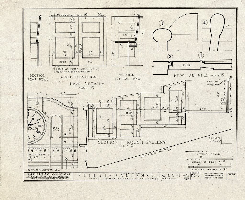 Blueprint HABS ME,3-Port,3- (Sheet 16 of 18) - First Parish Church (Unitarian), 425 Congress Street, Portland, Cumberland County, ME