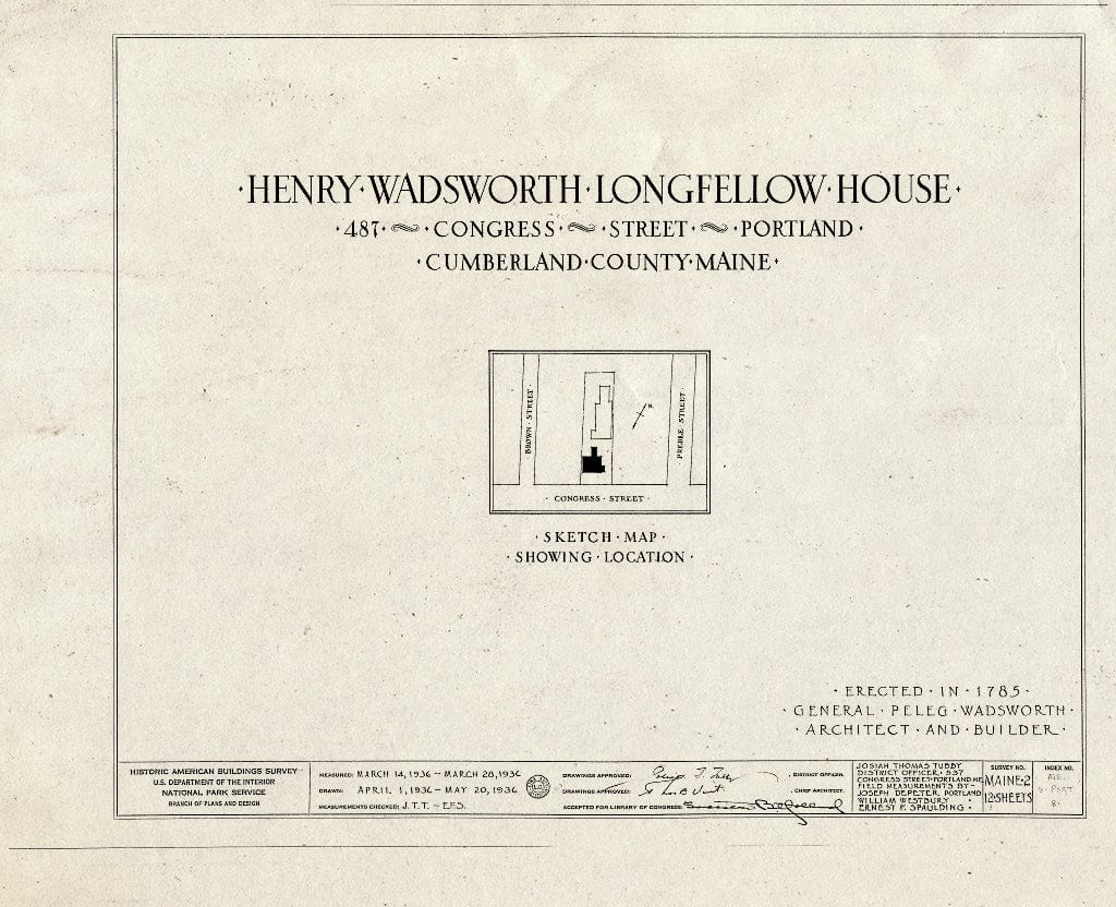 Blueprint HABS ME,3-Port,8- (Sheet 0 of 13) - Henry Wadsworth Longfellow House, 487 Congress Street, Portland, Cumberland County, ME