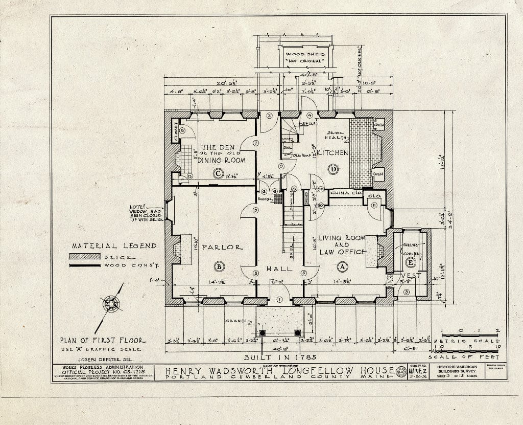 Blueprint HABS ME,3-Port,8- (Sheet 3 of 13) - Henry Wadsworth Longfellow House, 487 Congress Street, Portland, Cumberland County, ME