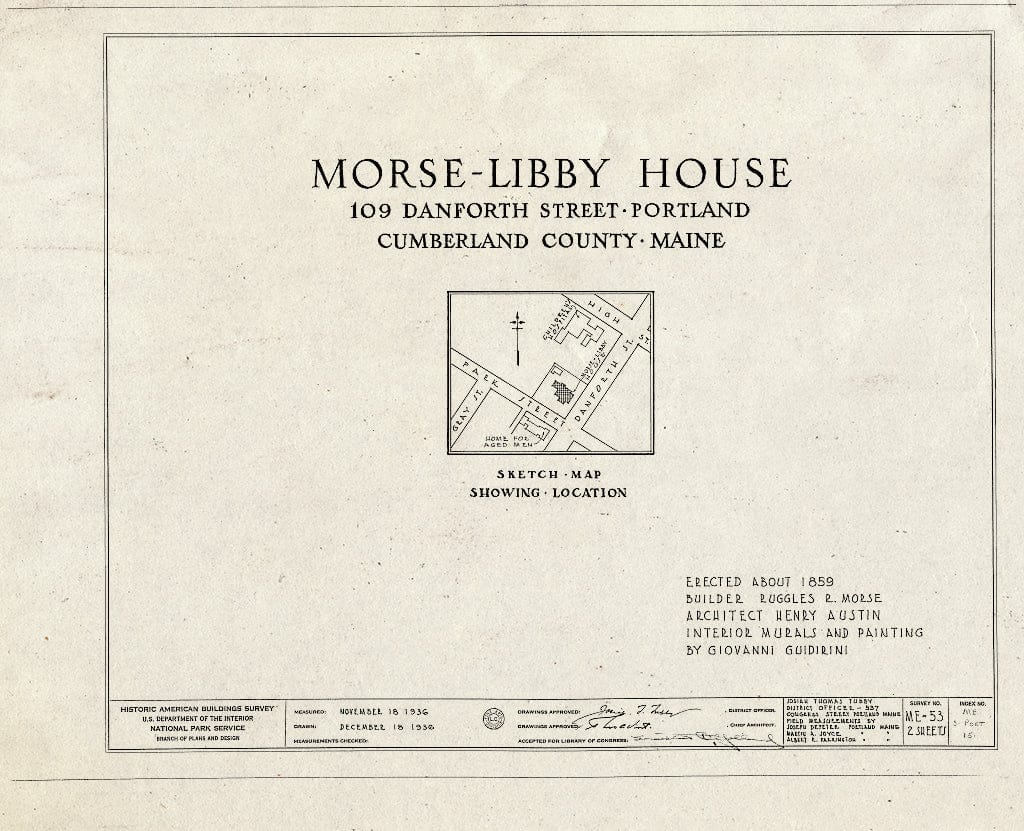 Blueprint HABS ME,3-Port,15- (Sheet 0 of 2) - Morse-Libby House, 109 Danforth Street, Portland, Cumberland County, ME