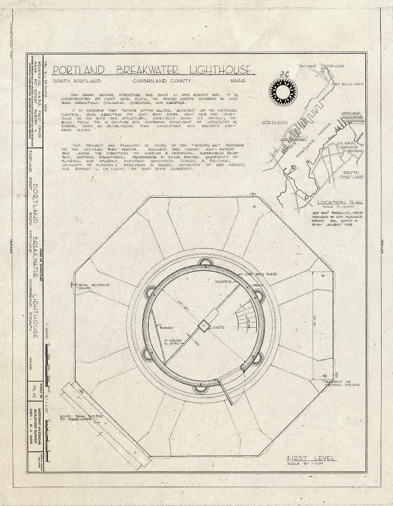 Blueprint HABS ME,3-Ports,1- (Sheet 1 of 3) - Portland Breakwater Lighthouse, Northeast end of Portland Breakwater, Portland Harbor, South Portland, Cumberland County, ME