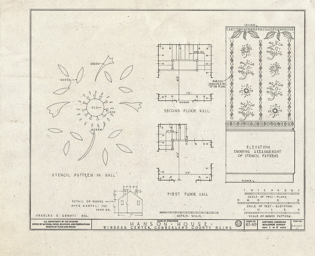 Blueprint HABS ME,3-Wind.V,1- (Sheet 1 of 9) - Hanson House, Albion Road, Windham Center, Cumberland County, ME