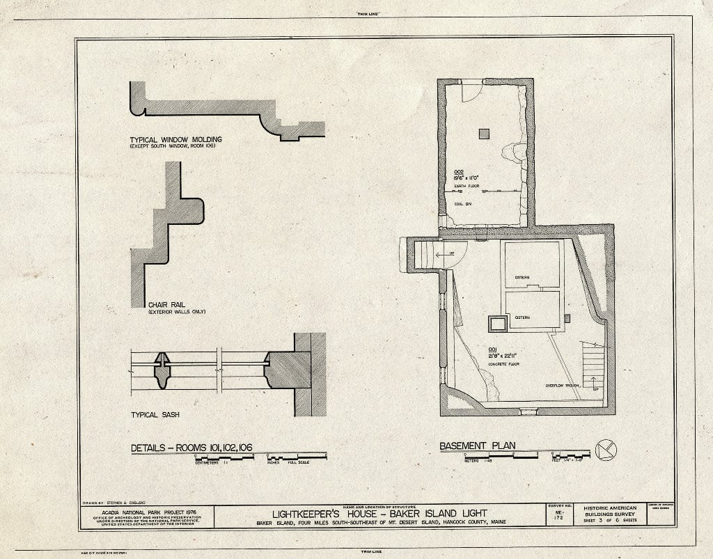 Blueprint HABS ME,5-BAKIS,1- (sheet 3 of 6) - Baker Island Light, Lightkeeper's House, Just east of Cranberry Isles, at entrance to Frenchman Bay, Bar Harbor, Hancock County, ME