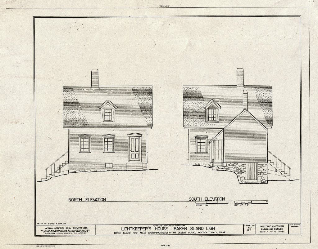 Blueprint HABS ME,5-BAKIS,1- (sheet 4 of 6) - Baker Island Light, Lightkeeper's House, Just east of Cranberry Isles, at entrance to Frenchman Bay, Bar Harbor, Hancock County, ME