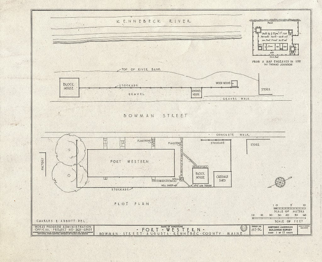 Blueprint HABS ME,6-AUG,1- (Sheet 1 of 17) - Fort Western, Main Building, Bowman Street, Augusta, Kennebec County, ME