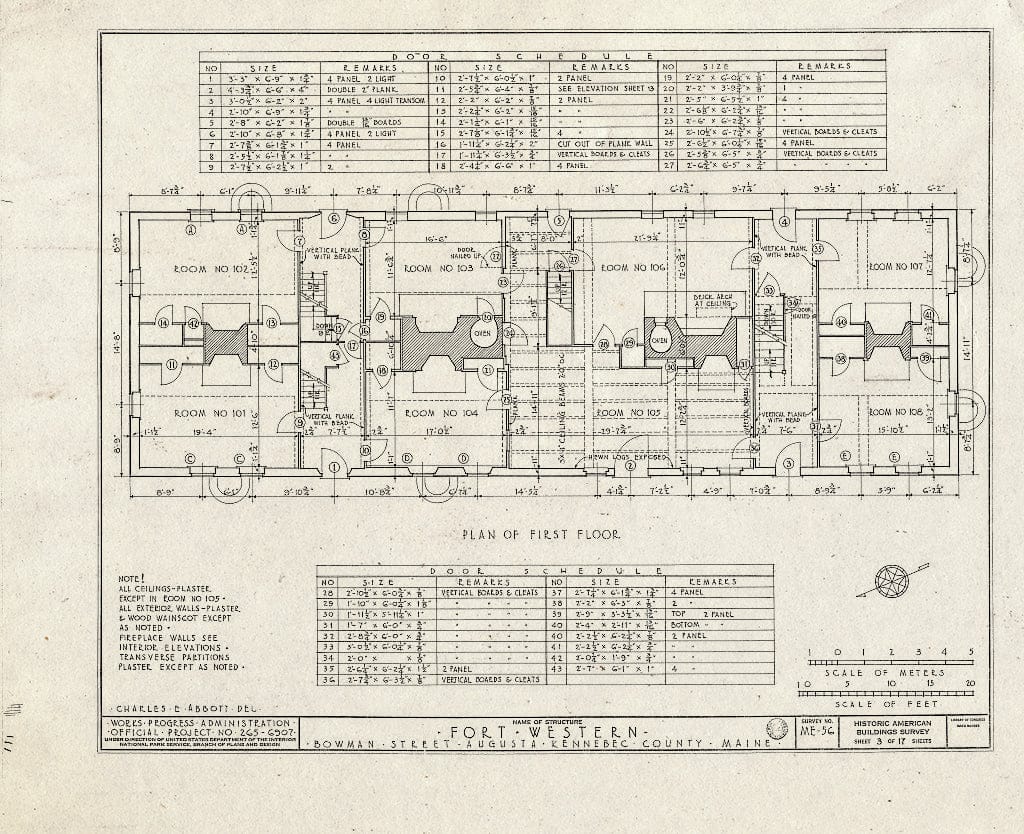 Blueprint HABS ME,6-AUG,1- (Sheet 3 of 17) - Fort Western, Main Building, Bowman Street, Augusta, Kennebec County, ME