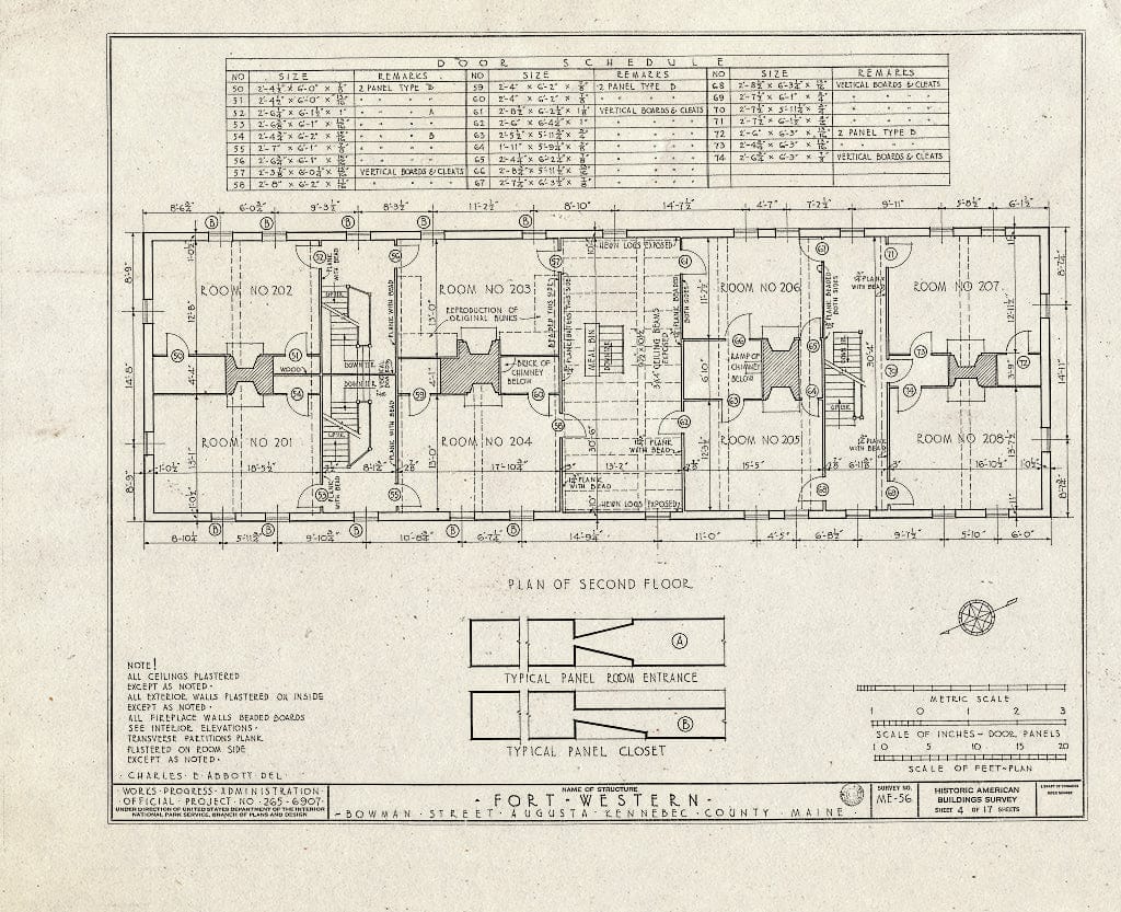 Blueprint HABS ME,6-AUG,1- (Sheet 4 of 17) - Fort Western, Main Building, Bowman Street, Augusta, Kennebec County, ME