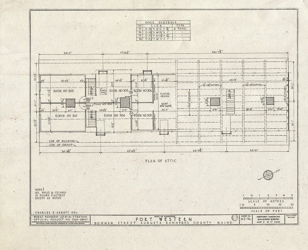 Blueprint HABS ME,6-AUG,1- (Sheet 5 of 17) - Fort Western, Main Building, Bowman Street, Augusta, Kennebec County, ME