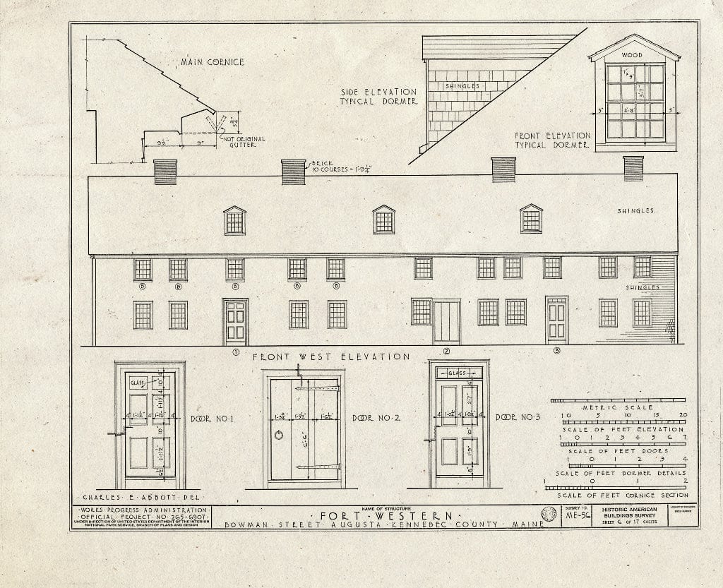 Blueprint HABS ME,6-AUG,1- (Sheet 6 of 17) - Fort Western, Main Building, Bowman Street, Augusta, Kennebec County, ME