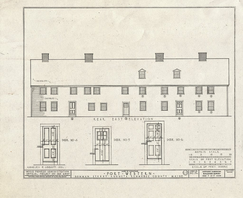 Blueprint HABS ME,6-AUG,1- (Sheet 7 of 17) - Fort Western, Main Building, Bowman Street, Augusta, Kennebec County, ME