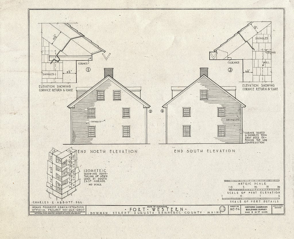 Blueprint HABS ME,6-AUG,1- (Sheet 8 of 17) - Fort Western, Main Building, Bowman Street, Augusta, Kennebec County, ME